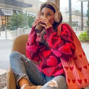 Heart Patterned Red Sweater